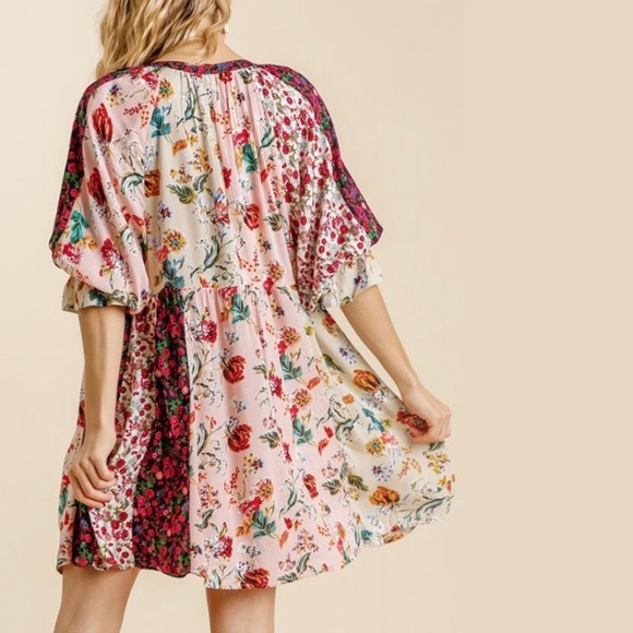 Plus Sized Mixed Floral Print Babydoll Dress - Picture 6 of 11